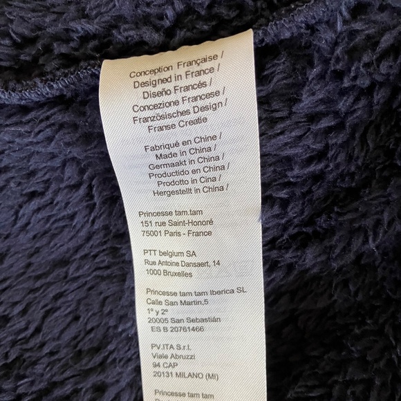 NWT! PRINCESS TAM-TAM Navy Sherpa Fleece Short Robe with Hood and Pockets - Picture 6 of 6